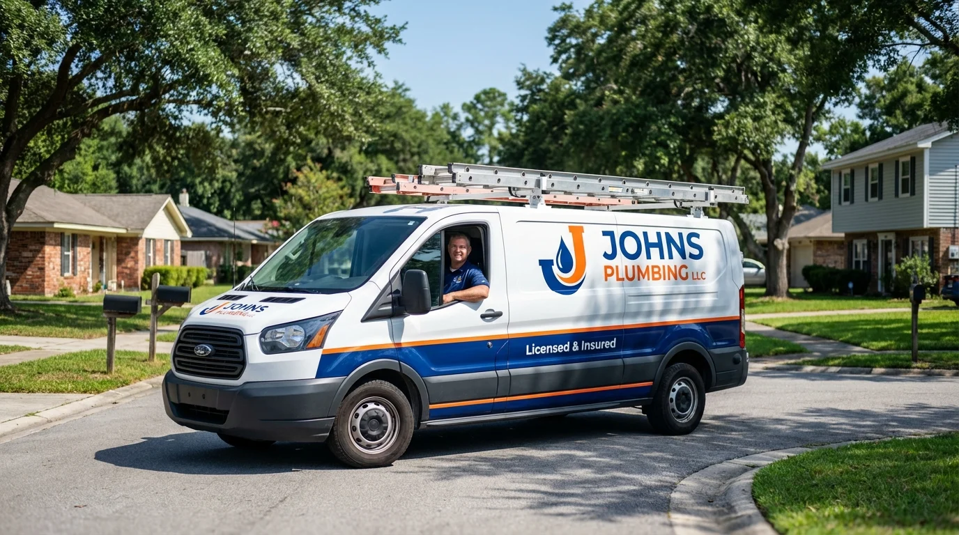 Johns Plumbing LLC service van in Oxford, GA